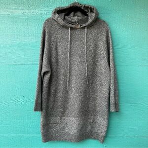 SUPER LONG SOFT HOODIE SWEATER DRESS WITH POCKETS GRAY SIZE LARGE